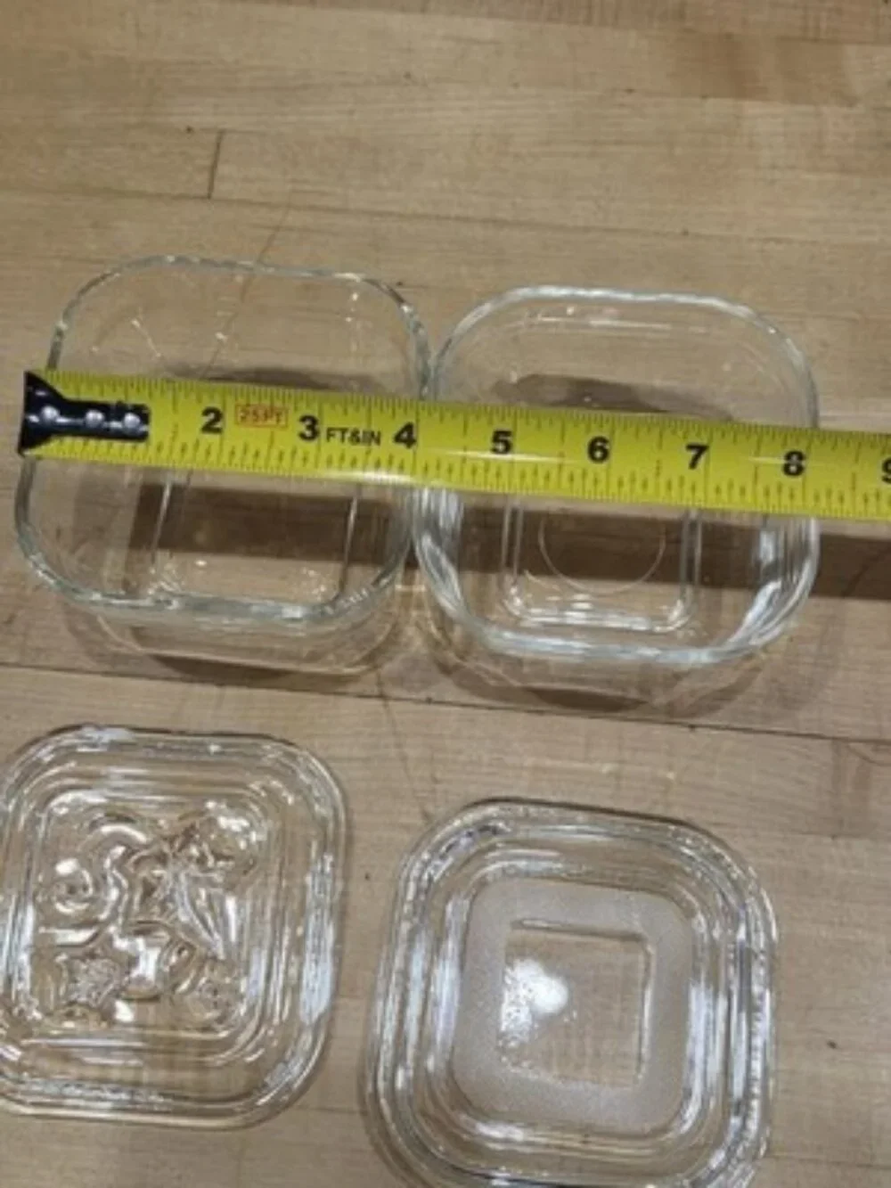 Vintage Federal Glass Square Refrigerator Dishes Mismatched Lids Set of 2